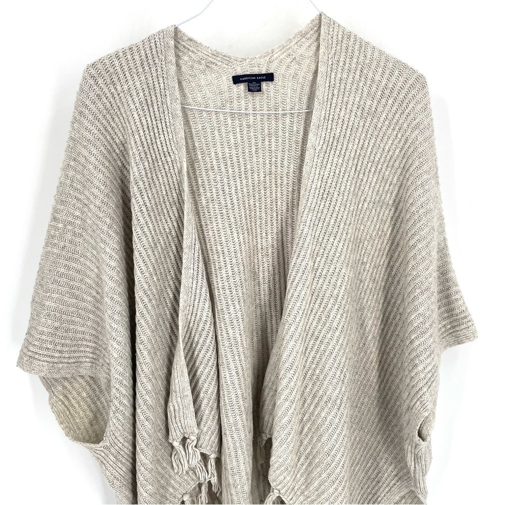 American Eagle AEO Fringe Ribbed Cape Cardigan - Picture 3 of 7